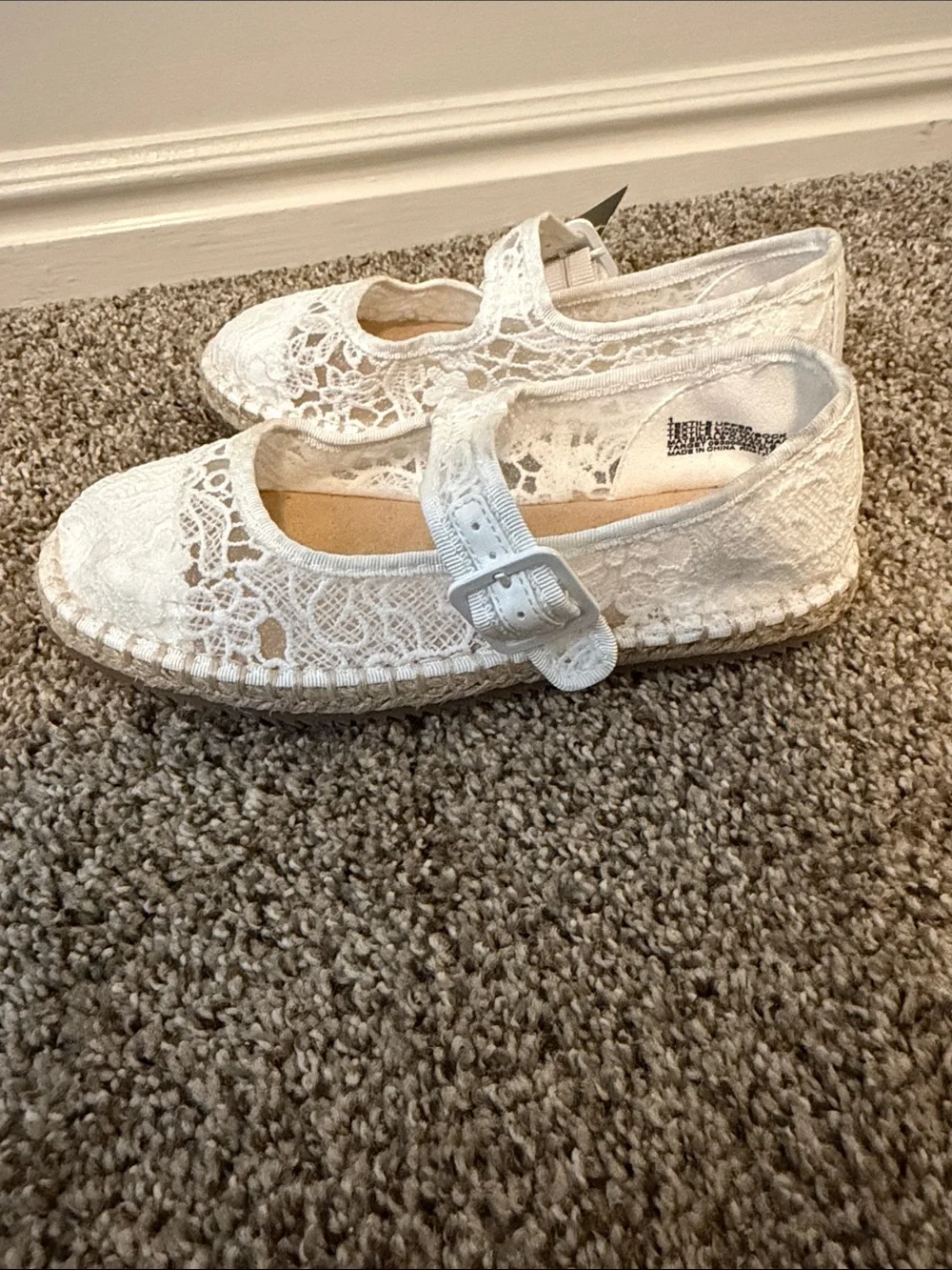 art class White Lace Mary Jane Espadrille Flats for Kids